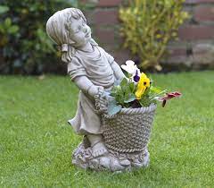 Girl With Basket Flower Planter Cast