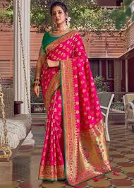 pink paithani wedding saree with zari