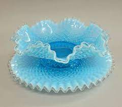 Vintage Aqua Blue Hobnail Ruffled Glass