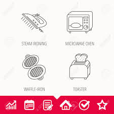 Microwave Oven Waffle Iron And Toaster Icons Steam Ironing