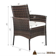 Forclover Ergonomic Patio Wicker Outdoor Dining Chair With White Cushion 2 Pack