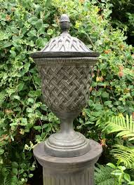 Vintage Lattice Weave Urn With Finial