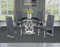 Grey Velvet Chairs Dining Table Set