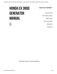 Honda Ex 3000 Generator Manual By Te71 Issuu