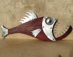 Angler Fish Sculpture Wooden Fish