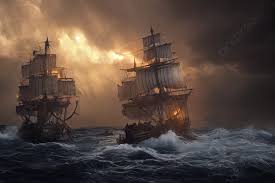 fighting pirates ships in open sea