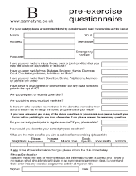 exercise questionnaire form fill out