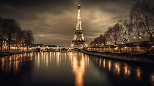 paris eiffel tower night on the river