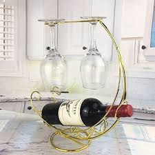 Metal Gold Wine And Glass Holder Stand