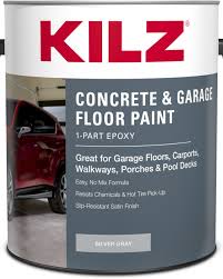 kilz l377611 1 part epoxy acrylic interior exterior concrete garage floor paint satin silver gray 1 gallon