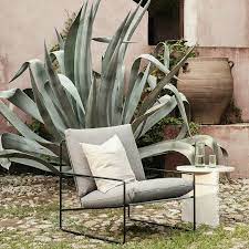 Outdoor Sand And Black Metal Armchair