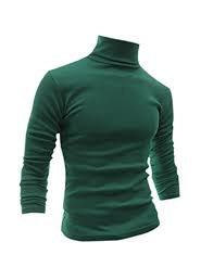 Allegra K Men Turtle Neck Full Sleeves Stretchy Slim Fit Shirt Small Dark Green