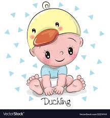 cute cartoon baby boy in a duckling hat
