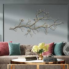 Luxury Creative Metal Branch Birds Wall Decor Home Art In Gold In Living Room