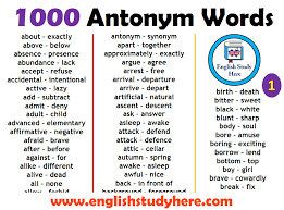 1000 opposite antonym words list
