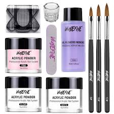 Gently brush off any powder and excess adhesive from nail tips. Acrylic Nail Kit Acrylic Powder And Liquid Set Professional Monomer Liquid Set With Acrylic Nail Brush 3 Colors Pink White Clear Nail Powder Kit For Acrylic Nails Extension Nail Art Starter Kit