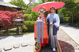 wearing a traditional anese kimono
