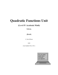Quadratic Functions Unit Nova Scotia