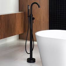 'the bath connection, featuring plumbing fixtures and supplies for bathrooms and kitchens.' www.thebathconnection.com. á… Woodbridgee F0006blrd Contemporary Single Handle Floor Mount Freestanding Tub Filler Faucet With Hand Shower In Matte Black Finish Woodbridge
