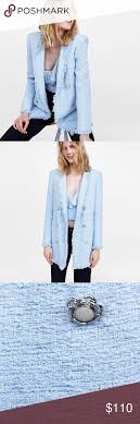 Zara Tweed Blazer Baby Blue Blazer With Pretty Buttons Sold