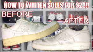 HOW TO WHITEN SHOE SOLES FOR ONLY $2 !!! (RESTORE NIKE, JORDAN, BOOST, ETC.  FROM YELLOWING) - YouTube