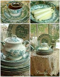 Teal Green White Transferware