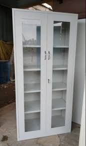 Polished Steel Glass Door Bookshelf