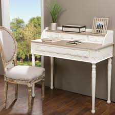 Distressed desks & computer tables : Baxton Studio 39 25 In White Light Brown Rectangular 4 Drawer Writing Desk With Distressed Finish 28862 6035 Hd The Home Depot