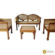 teak wood and cane sofa set with table