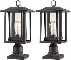 Amazon Com Beionxii Outdoor Post Light Fixture Set Of 2 Large Exterior Post Lantern With 3 Inch Pier Mount Base Sand Textured Black With Clear Glass 9 W X 16 75 H A197p 2pk Home Improvement