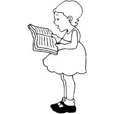Children reading a book coloring book page stock; Girl Reading Book Coloring Sheet
