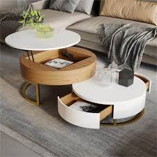 Brown Round Lift Top Wood Coffee Table