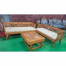 brown designer teak wood sofa set for