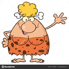 happy blonde cave woman cartoon stock