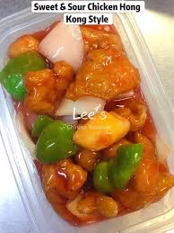 Cantonese style sweet and sour chicken with rice against a green background. Sweet Sour Chicken Hong Kong Style Picture Of Lee S Chinese And Cantonese Take Away Louth Tripadvisor