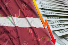 Latvia Flag And Chart Falling Us Dollar Position With A Fan Of