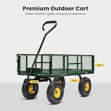 Vivohome 1100 Lbs Capacity Mesh Steel Garden Cart In Green With Removable Sides And Wheels