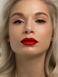 blonde red lipstick stock photos