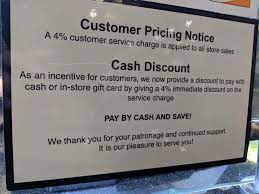 Card brands charge discount fees approximately 2.5% to 2.75% of the transaction volume. This Restaurant Creatively Applies A 4 Customer Service Charge To Push Credit Card Fees On The Customer Mildlyinteresting