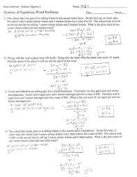 Systems Of Equations Word Problems Key