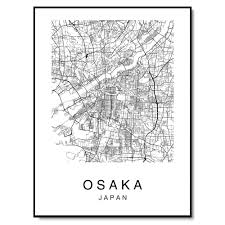 Home travel maps map of osaka, japan. Amazon Com Osaka Map Wall Art Poster Print Japan City Map Street Black White Handmade
