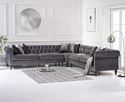 bromley large grey velvet corner sofa