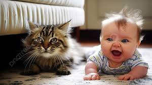 funny baby with kitten background cute