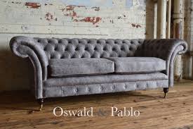 Grey Velvet Fabric Chesterfield Sofa