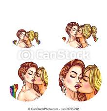See more ideas about kissing drawing, couples kissing drawing, couple art. Pop Art Woman Kissing Girl On Lips With Rainbow Hand Up Vector Lesbian Lgbt Rights Isolated Retro Sketch Icons Set Vector Canstock