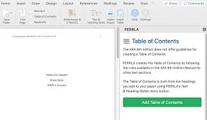In a thesis or dissertation, the table of contents comes between your abstract and your introduction. Adding A Table Of Contents Add In Perrla