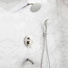 This starts the shower at a cold setting. Buy Brushed Nickel Tub And Shower Faucet Set With Handheld Shower Bathroom Rain Mixer Shower System With Tub Spout 8 Inch Shower Head And Handheld Shower 3 Function Trim Kit With Rough In