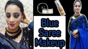 blue saree makeup look blue outfit