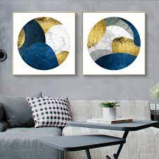 Gold And Blue Circle Prints Canvas