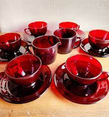 1940s Ruby Red Depression Glass Coffee